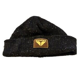 Snowbird Black Beanie Speckled Knit Snowboard Ski Resort